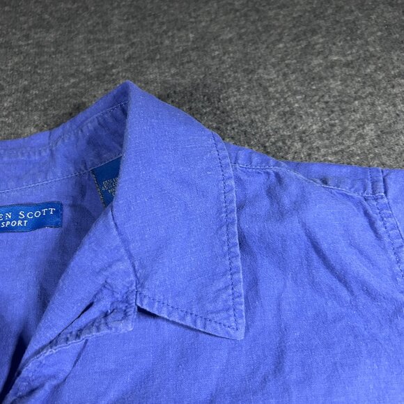 VTG Karen Scott Womens Button Up Blue Short Sleeve Linen Cotton Shirt Size XL - Picture 2 of 11